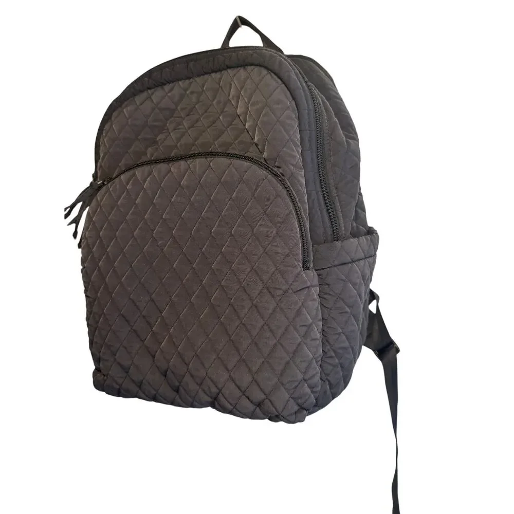 Vera Bradley Quilted Backpack Charcoal Gray Black Floral Lining Multi Pocket